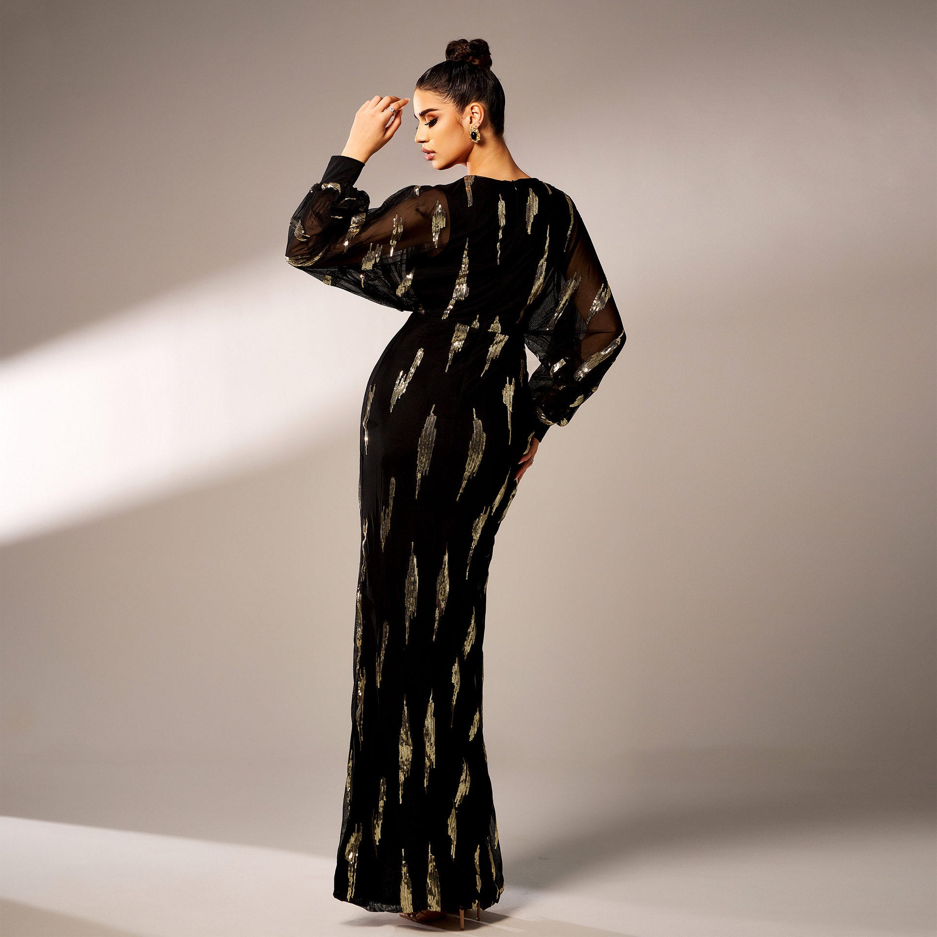 Women long sleeve V-neck sexy sequin Formal Party Maxi evening dress 7
