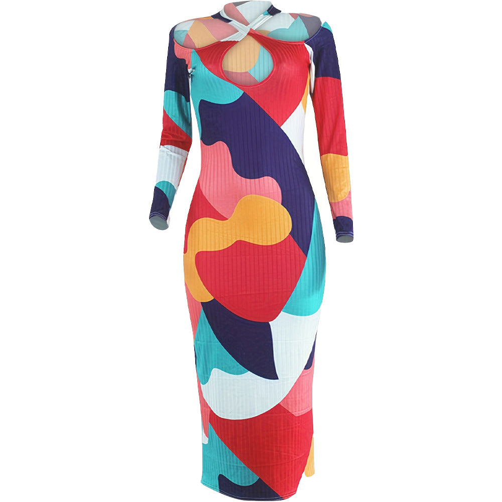 Women's Plus Size Printed Long Sleeve Dress 5