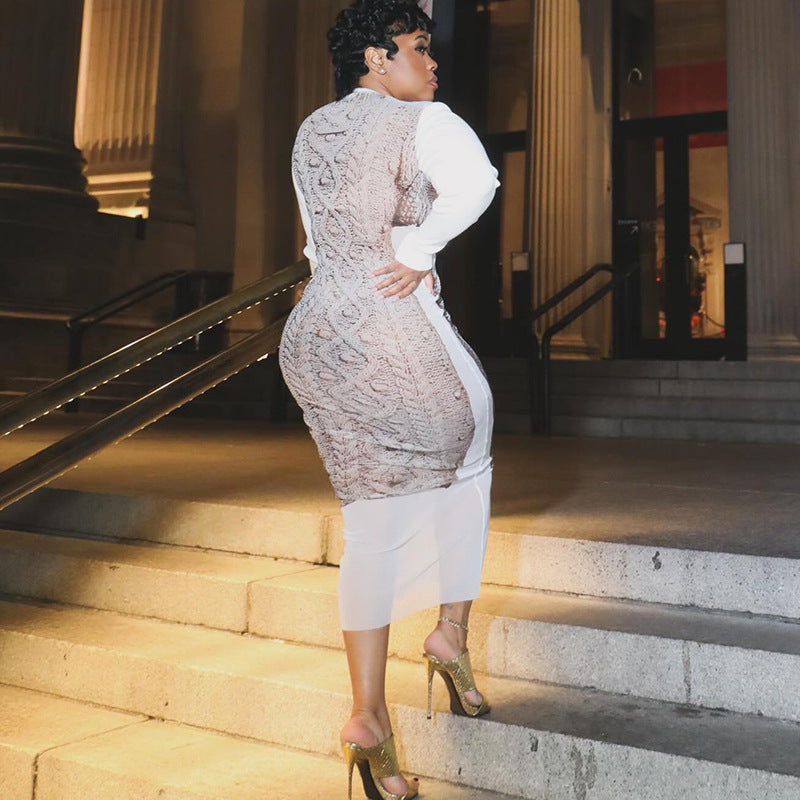 Autumn street sexy mesh See-Through slim dress 5