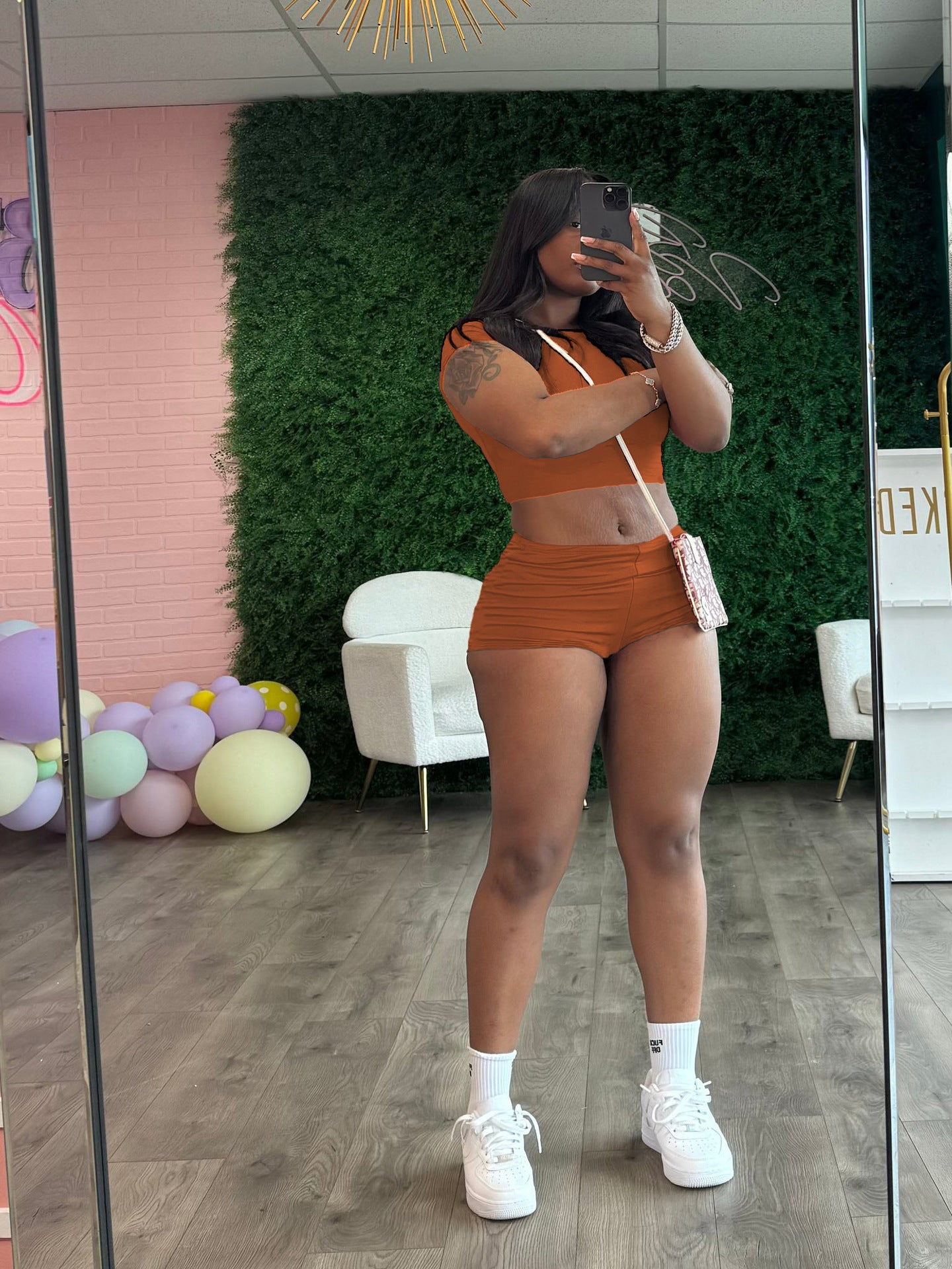 Women Summer Solid Crop Top Shorts Two-Piece Set 7