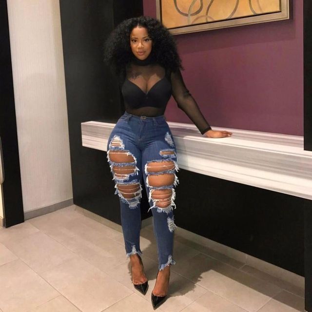 Style Trendy Ripped Women's Tight  Denim Pants 4