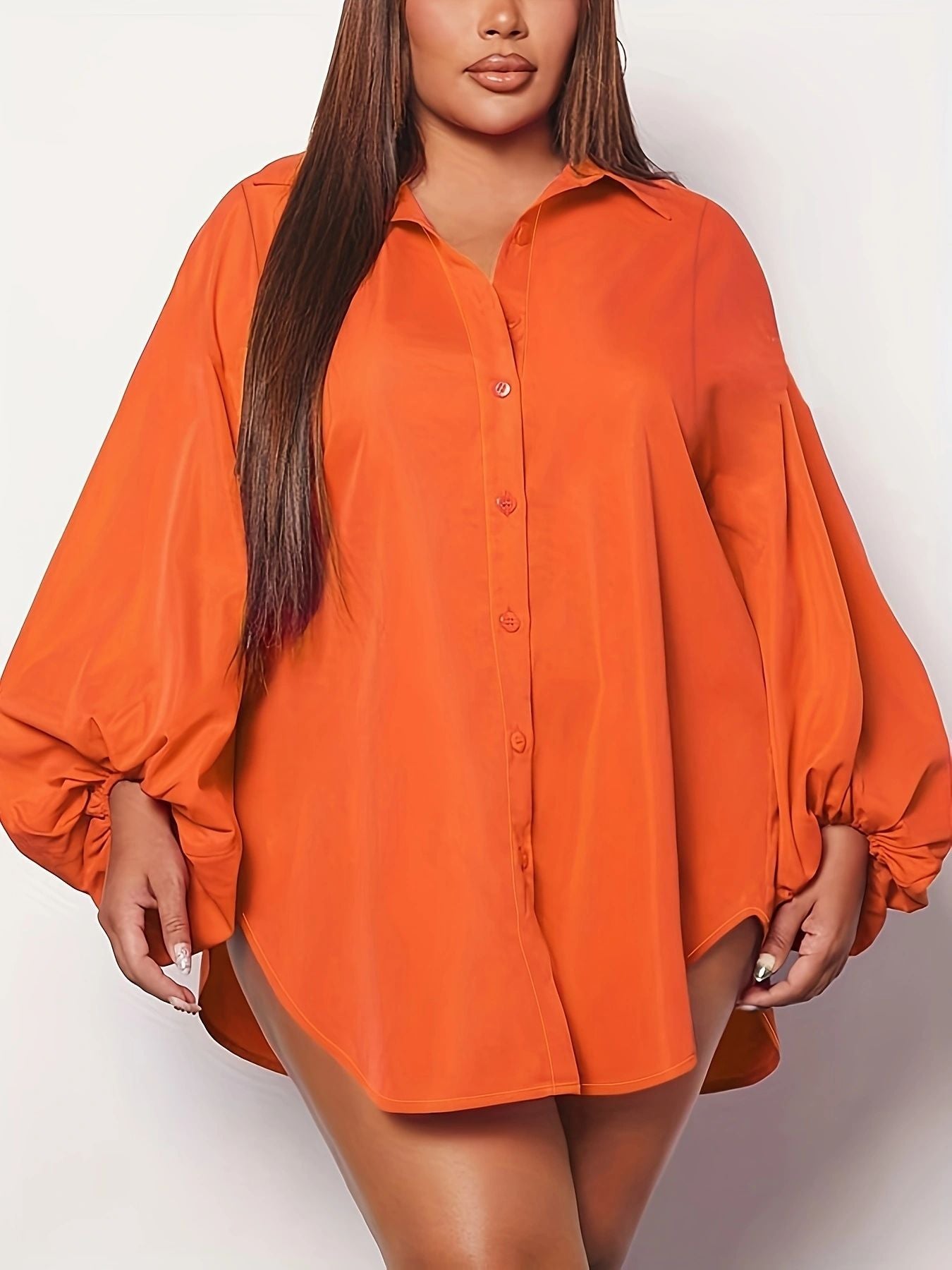 Plus Size Solid Loose Lantern Sleeve Shirt