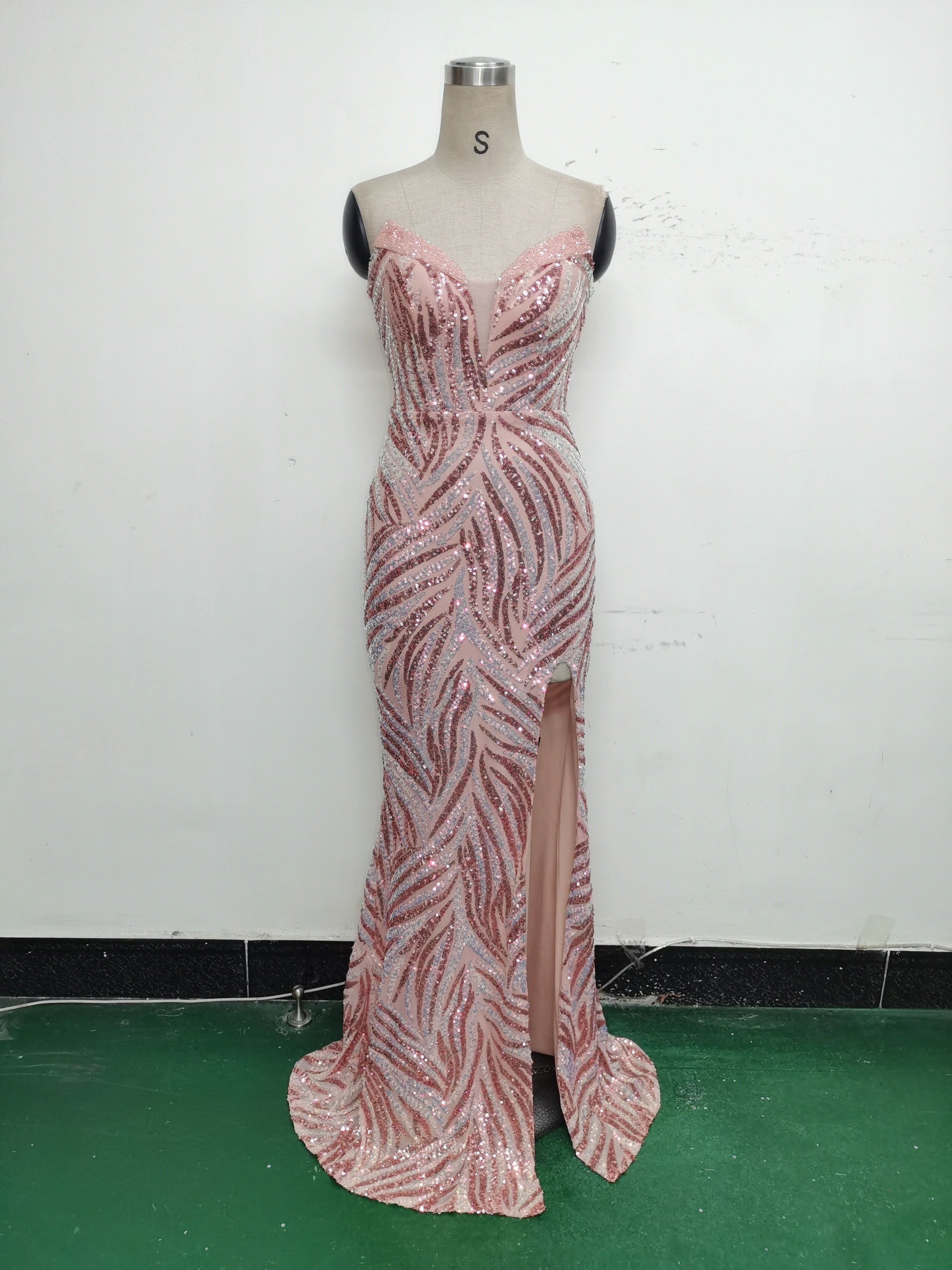 Women Beaded Sequined Wrap Dinner Party Evening Dress 27