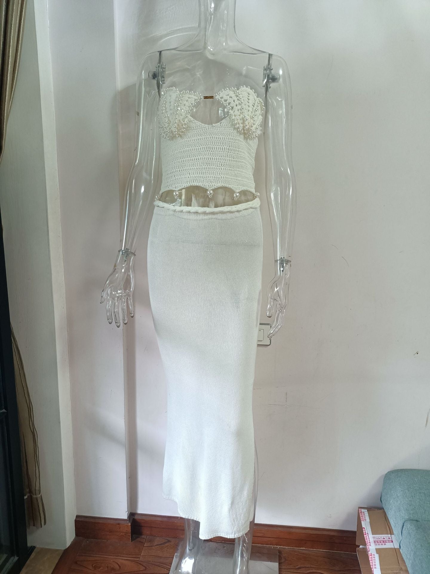 Women summer beaded Strapless Top and Skirt two-piece set 12