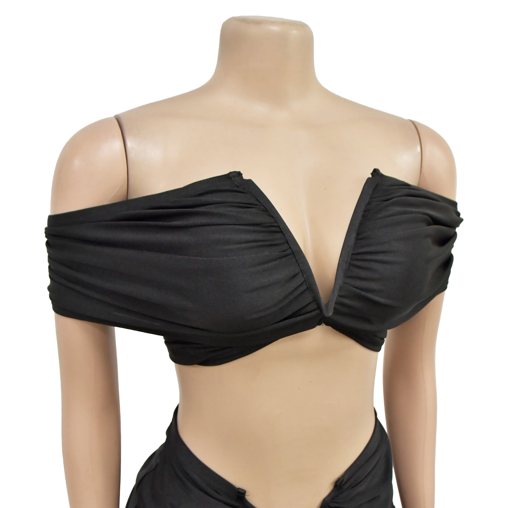 Fashion Women's Solid Color Sexy Off Shoulder Crop Top Pleated Skirt Two Piece Set 12