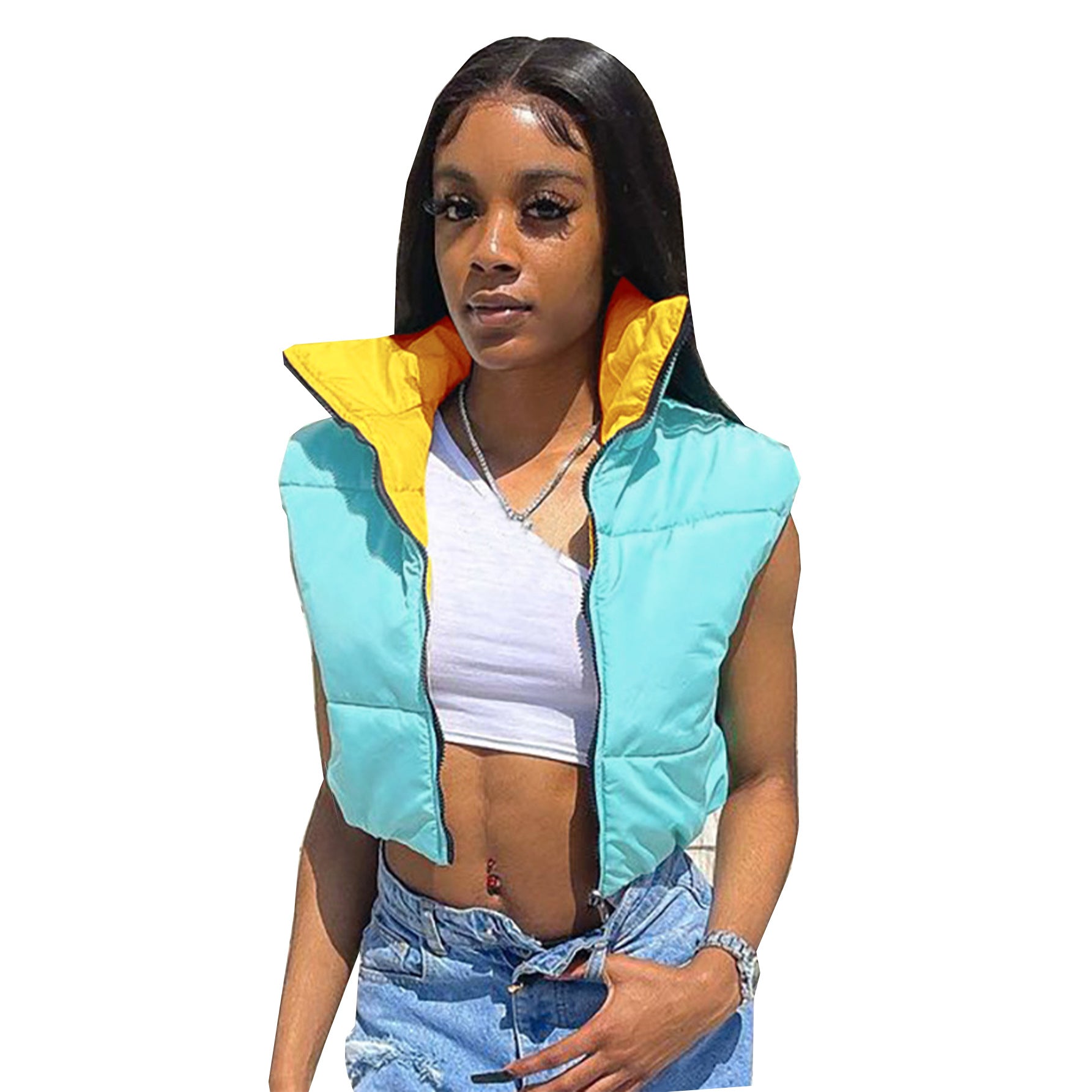 Women's Autumn And Winter Contrast Color Reversible Sleeveless Vest Casual Cotton-Padded Sleeveless Coat 8