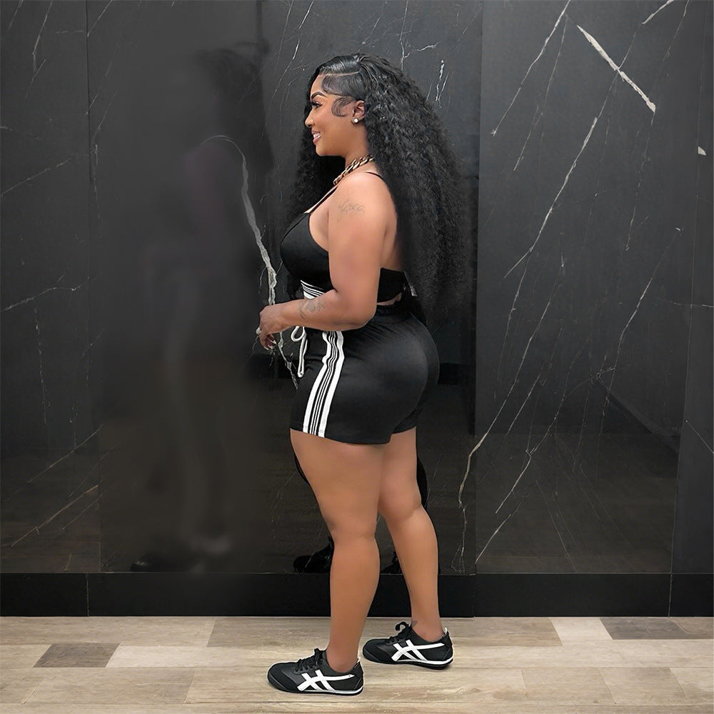 Women Sports Casual Sexy Suspender Top and Shorts Two-Piece Set 5