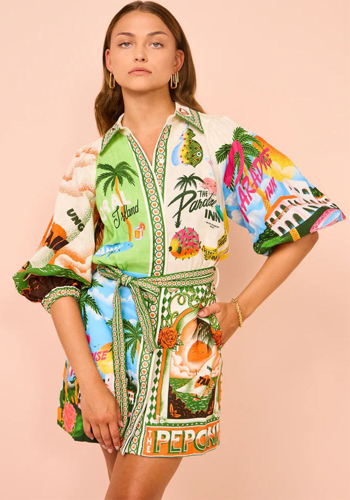 Women's Casual Fashion Printed belt Shirt Dress