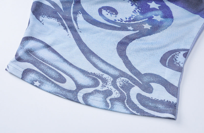 Women Spring Sexy Printed Off Shoulder Tank Top Shorts Two-piece Set 13