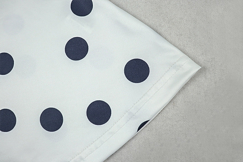 Women Pleated Waist Polka Dot Print Halter Neck Dress 16