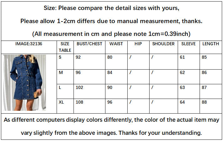 Fashionable Casual Button Tie Slim Fit Long Sleeve Denim Dress For Women 9