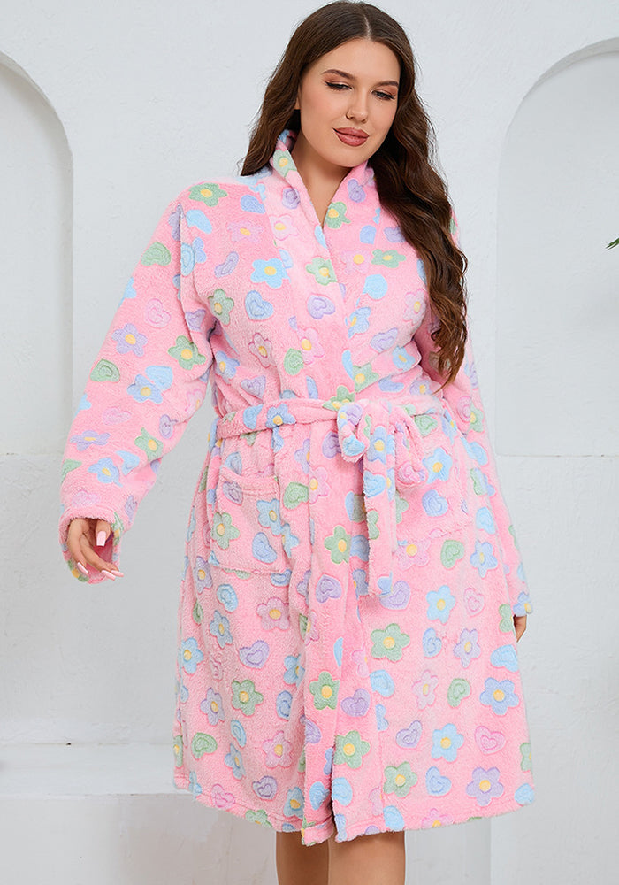 Plus Size Women sweet printed long-sleeved flannel nightgown