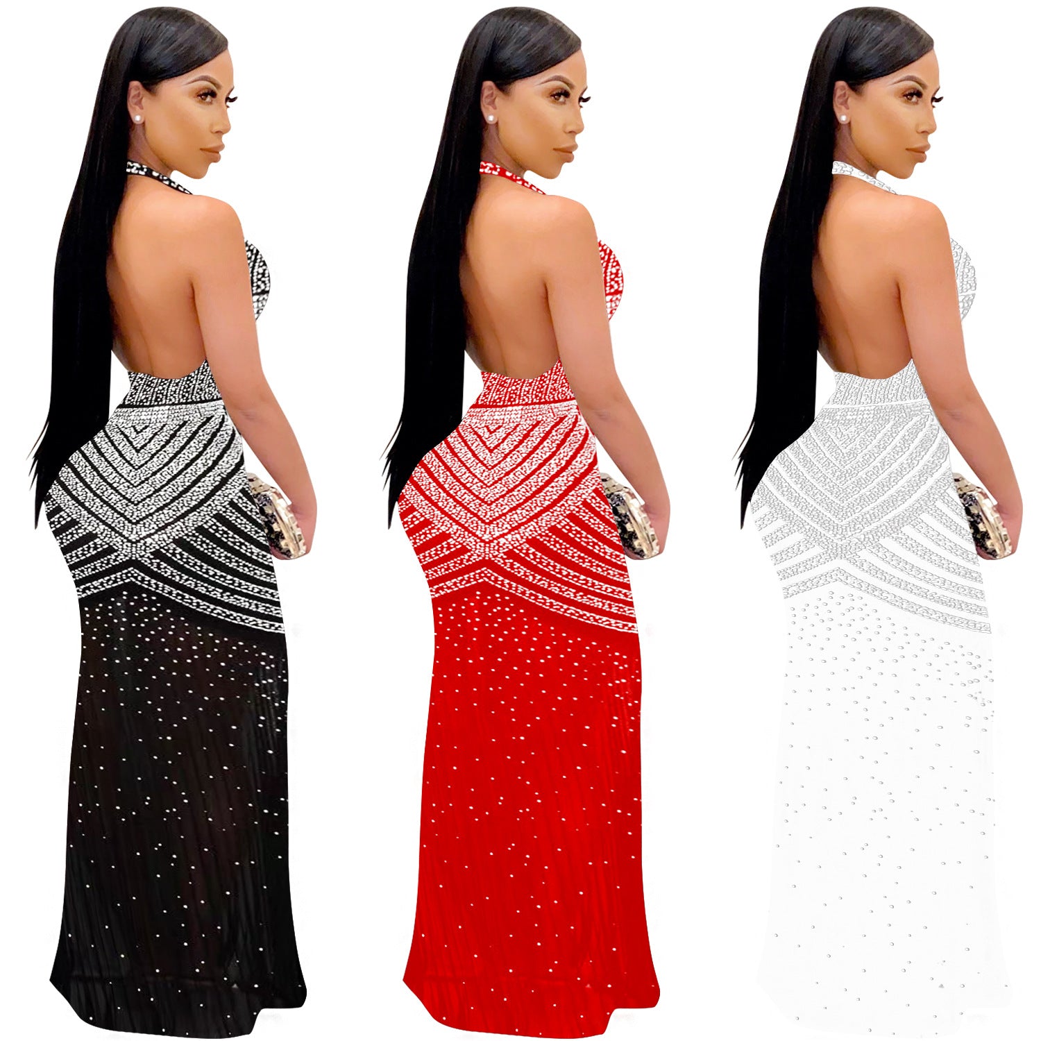 Women Solid mesh Beaded Sleeveless Maxi Dress 8