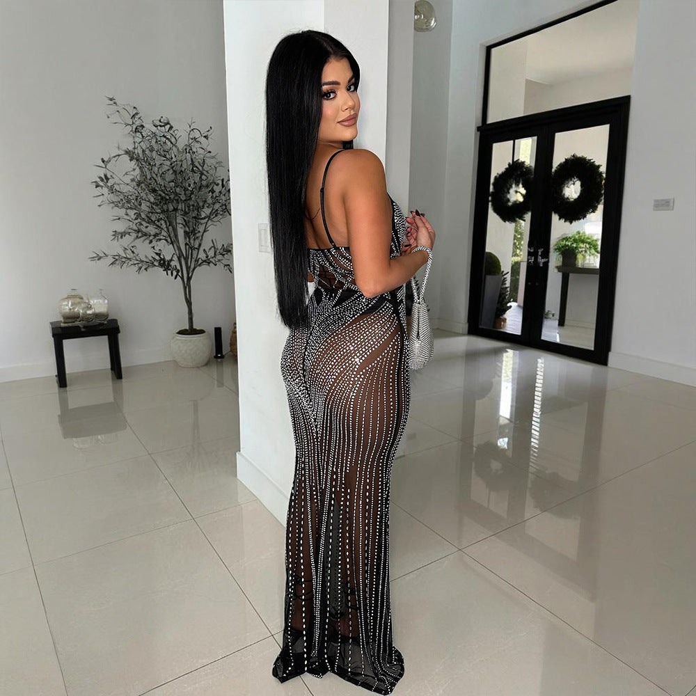 Sexy Fashion Sleeveless Beaded Straps Low-Back Slim Fishtail Dress 5