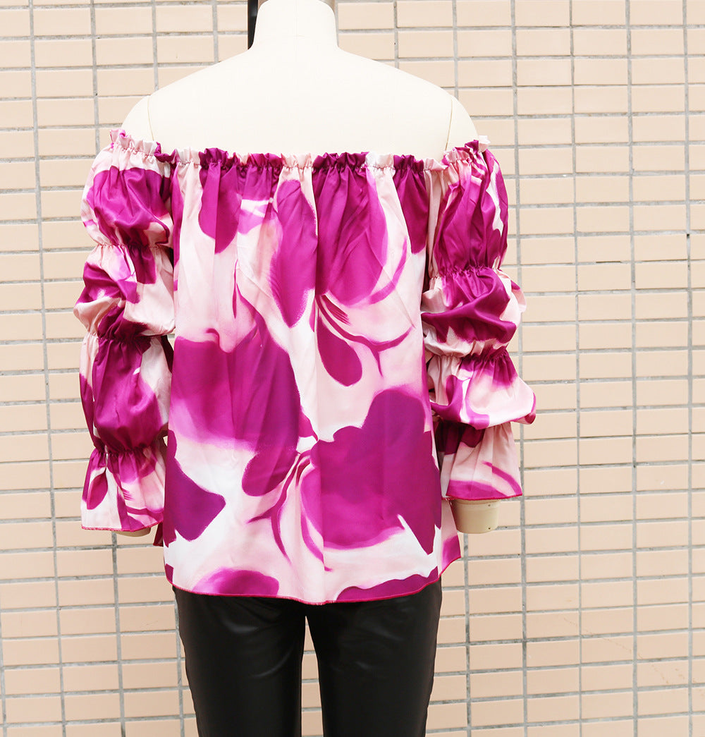 Off Shoulder Long Sleeve Printed Loose Women Casual Top 14