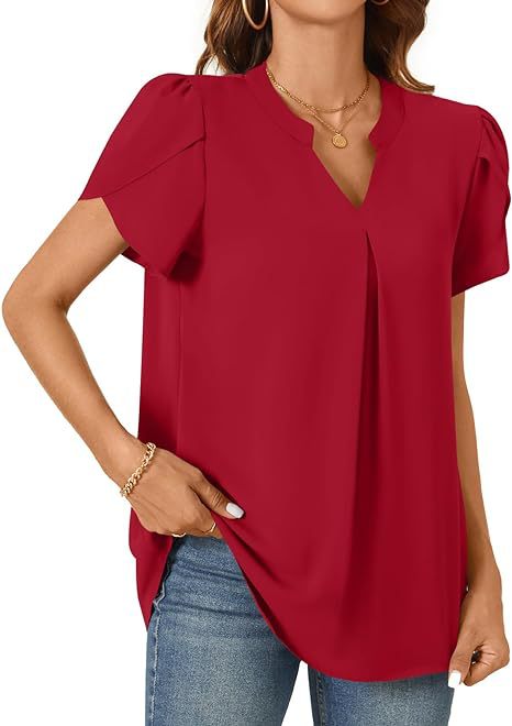 Women summer v-neck petal sleeve shirt 14
