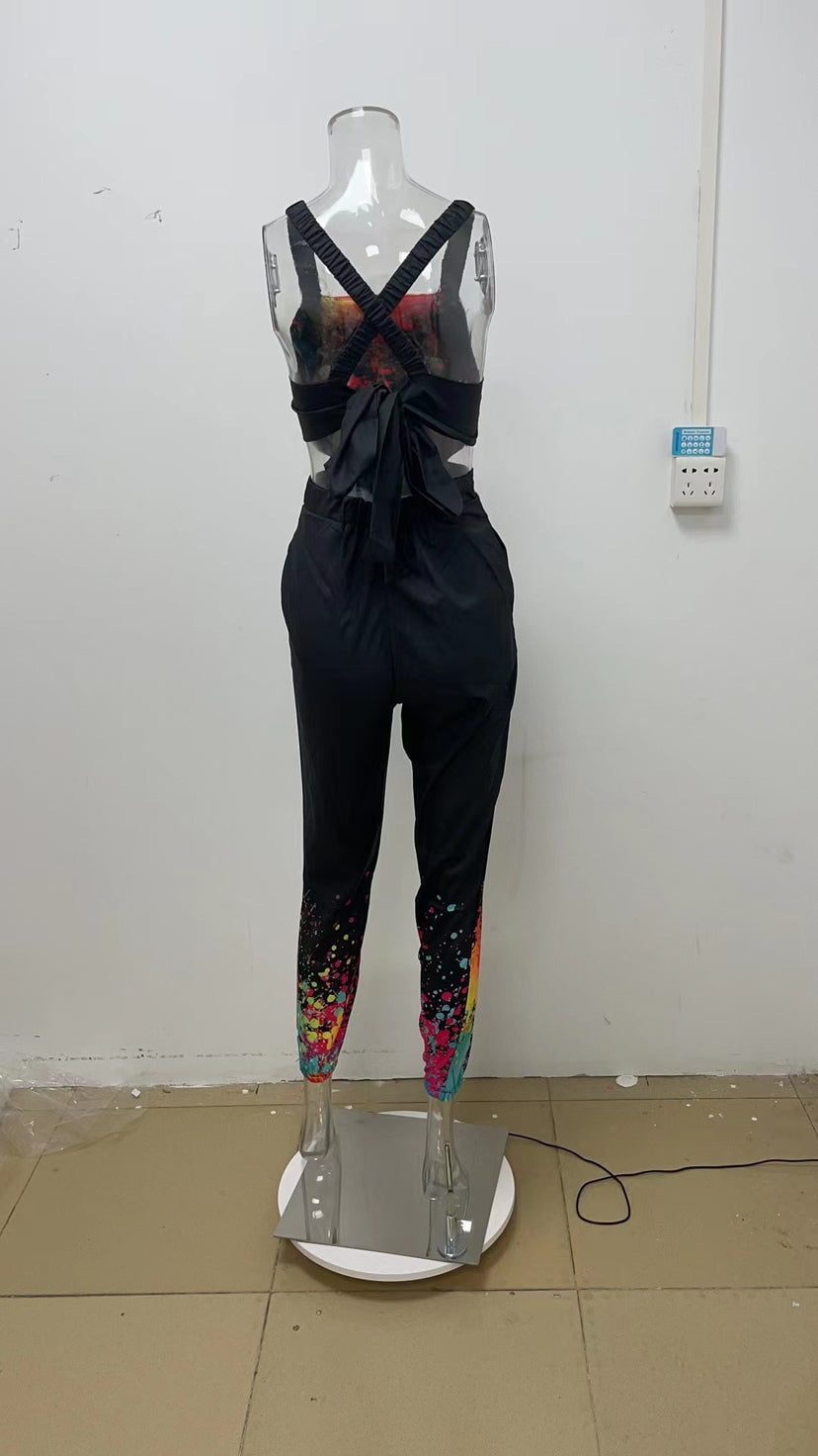 Summer Fashion Printed Straps Backless Jumpsuit 15