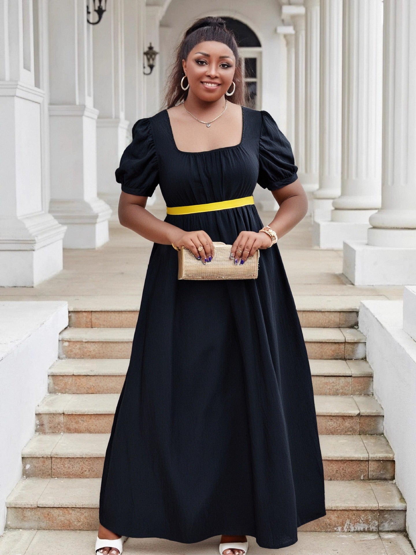 Puff Sleeve High Waist Ball Dress Elegant Plus Size Evening Gown 10