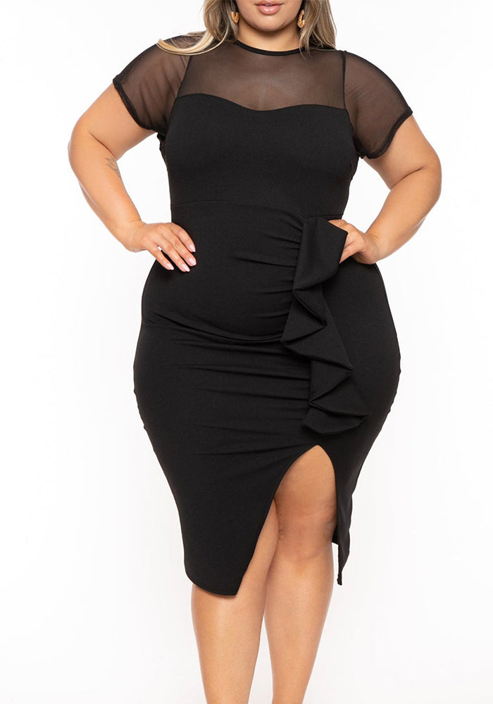 Plus Size Women's Spring Summer Chic Elegant Ruffled Mesh Patchwork Dress For Women