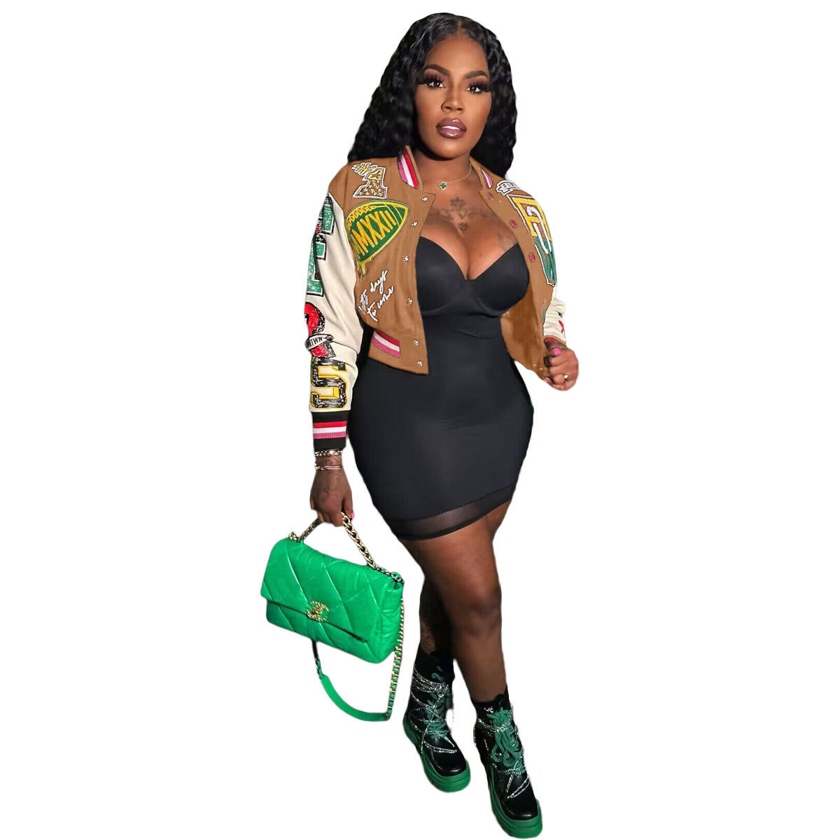 Women Ribbed Print Baseball Jacket 7