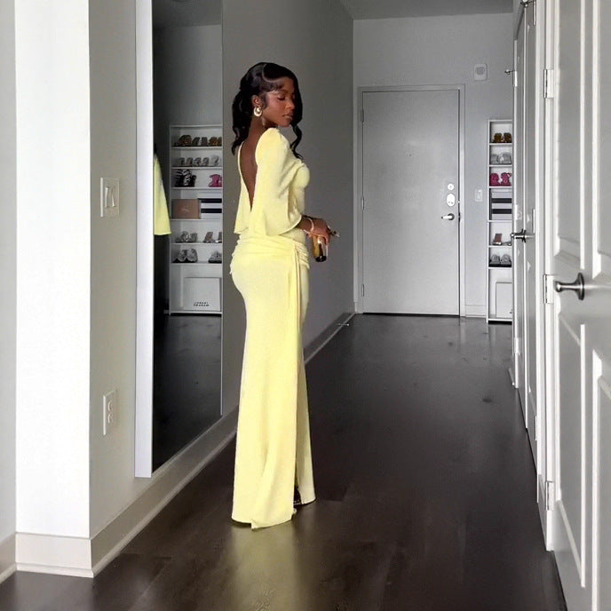 Women summer elegant backless sexy slit off-shoulder dress 4