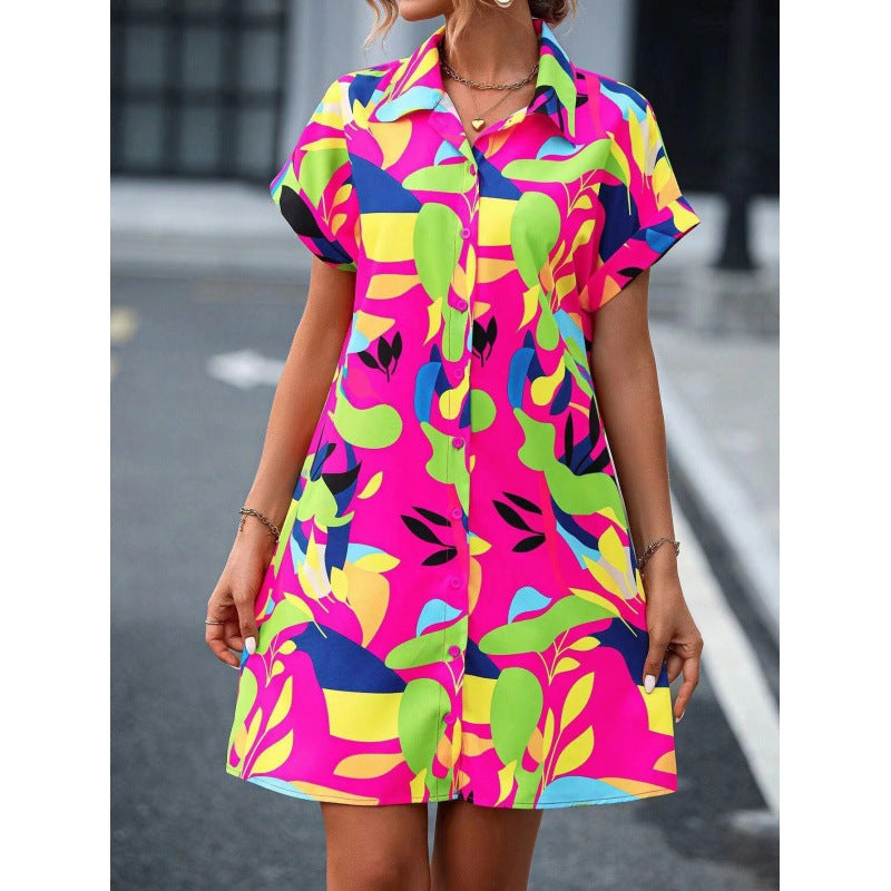 Women short sleeve printed shirt dress 8