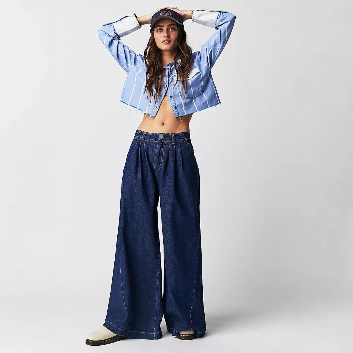 Plus Size Women Street American Casual Denim Wide Leg Pants