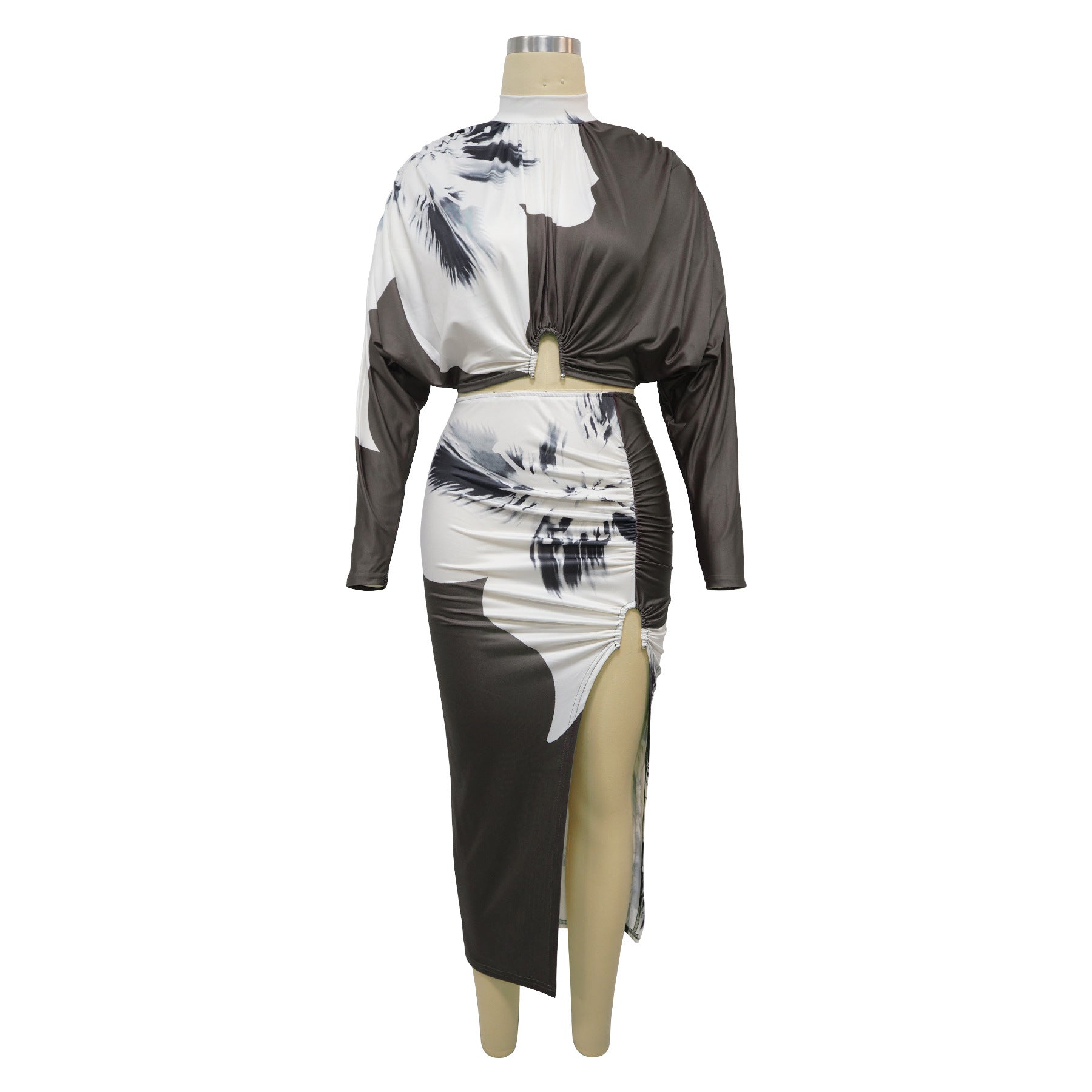 Women printed sexy long-sleeved Top and skirt two-piece suit 11