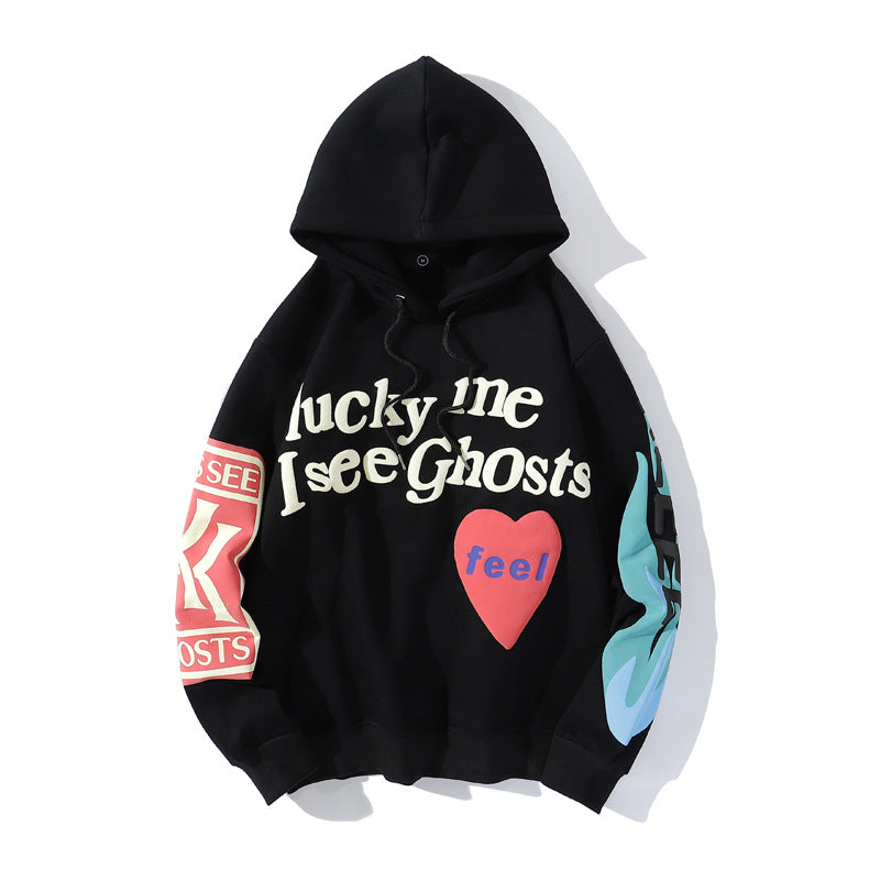 Women Graffiti Letter Printed Velvet Hoodies 9