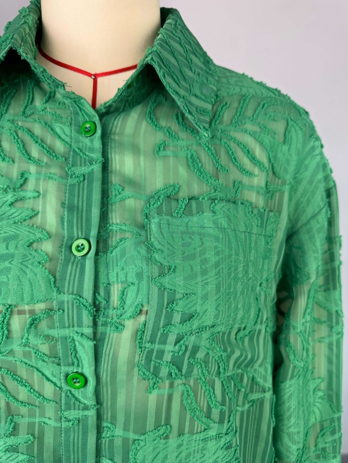 Women Summer Turndown Collar Patch Pocket Long Sleeve Shirt and Straight PantsTwo Piece Set 10