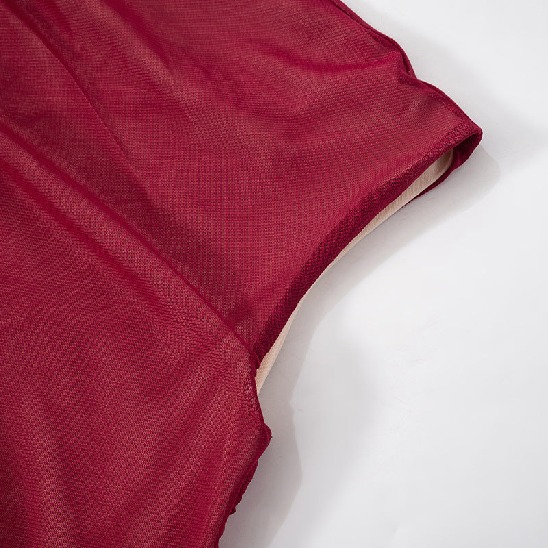 Women Round Neck Sexy See-Through Mesh Bodycon Dress 20