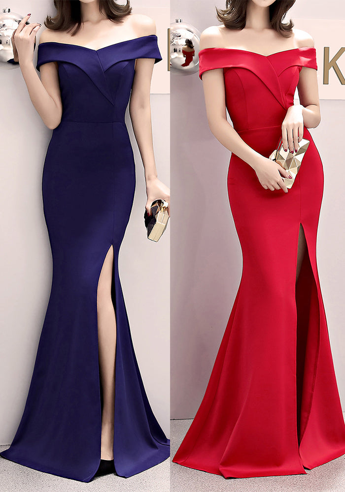 Women Summer Formal Off Shoulder High Slit Mermaid Evening Dress