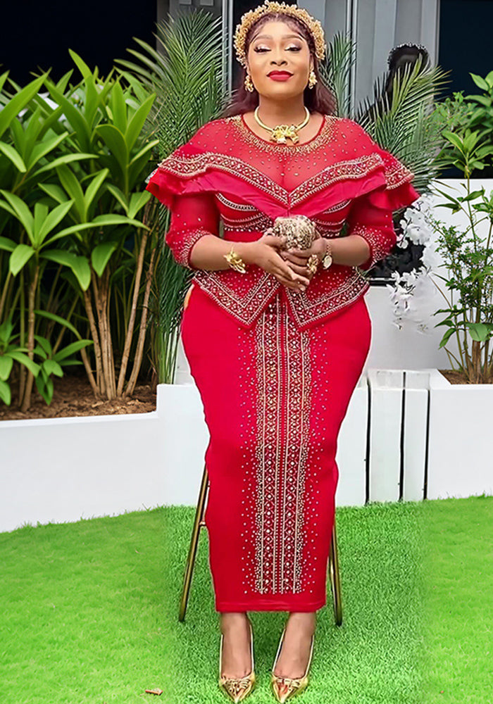 African Women's Clothing Sexy Beaded Dress