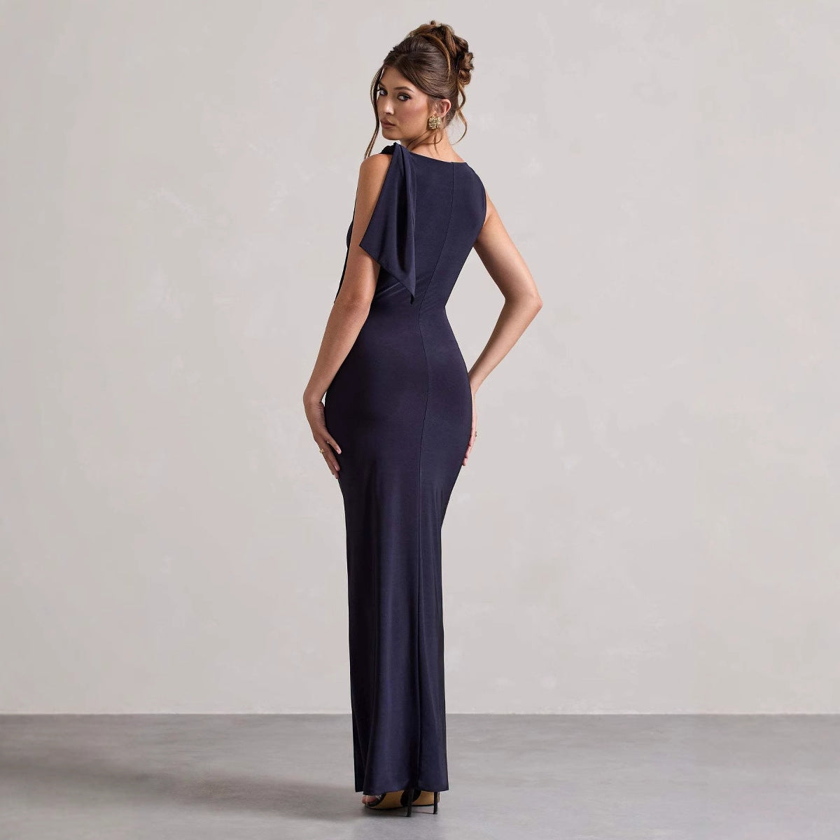 Women summer one-shoulder ribbon Solid dress 5