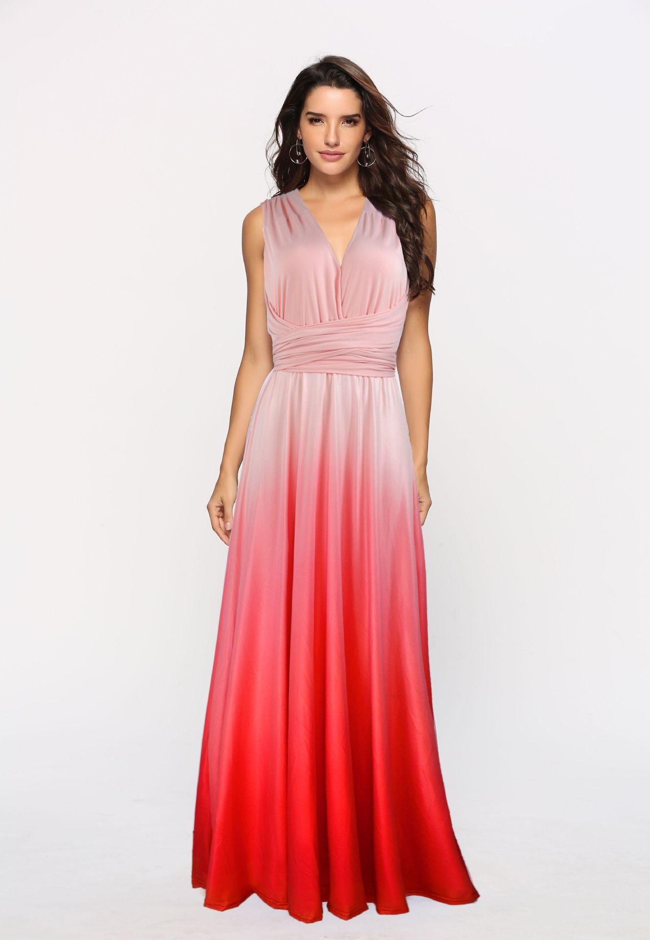 Women Sexy Gradient Crossover Backless Lace-Up Maxi Dress 6