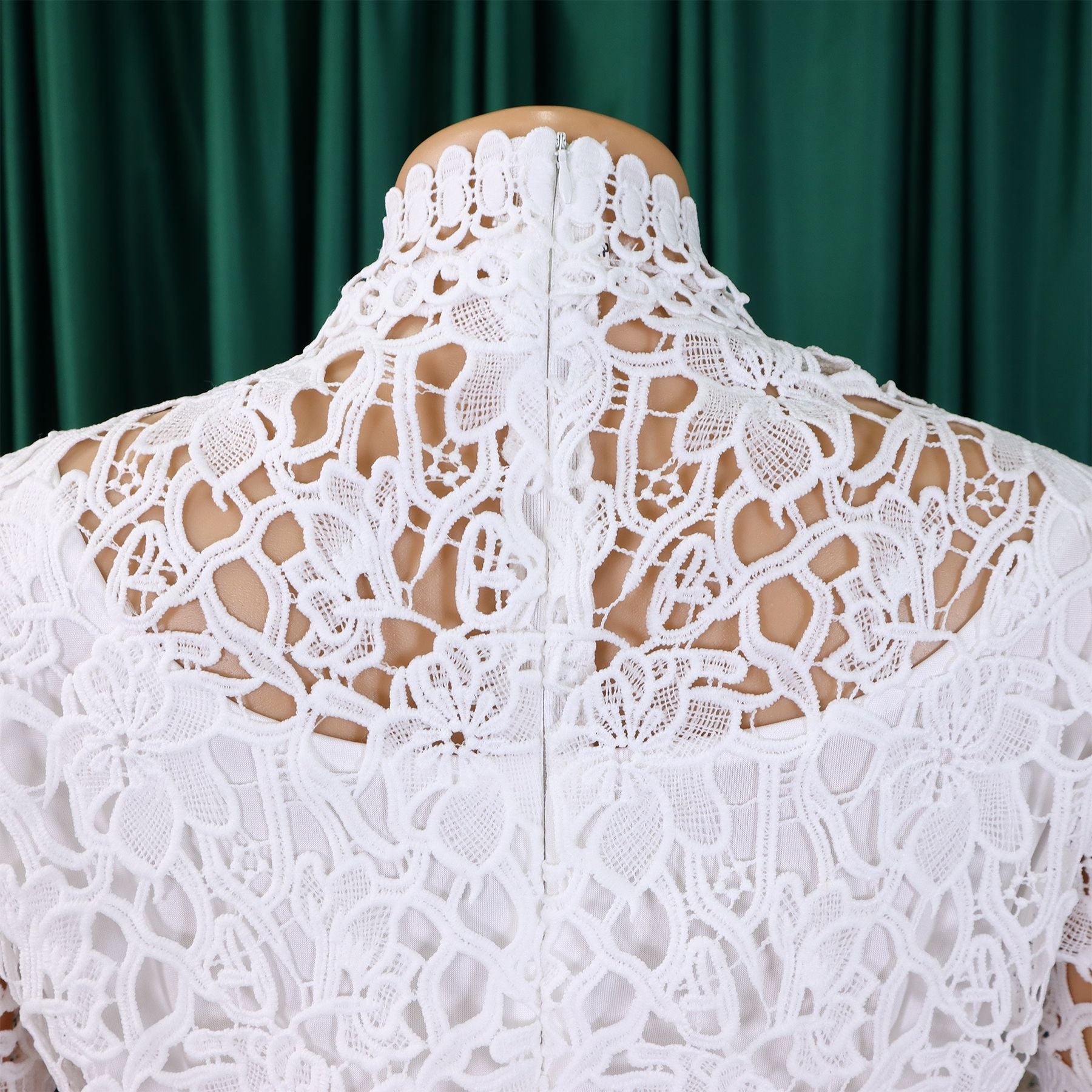 Women's Sexy Lace Hollow Short Sleeve Belt High Waist Wide Leg Jumpsuit 36