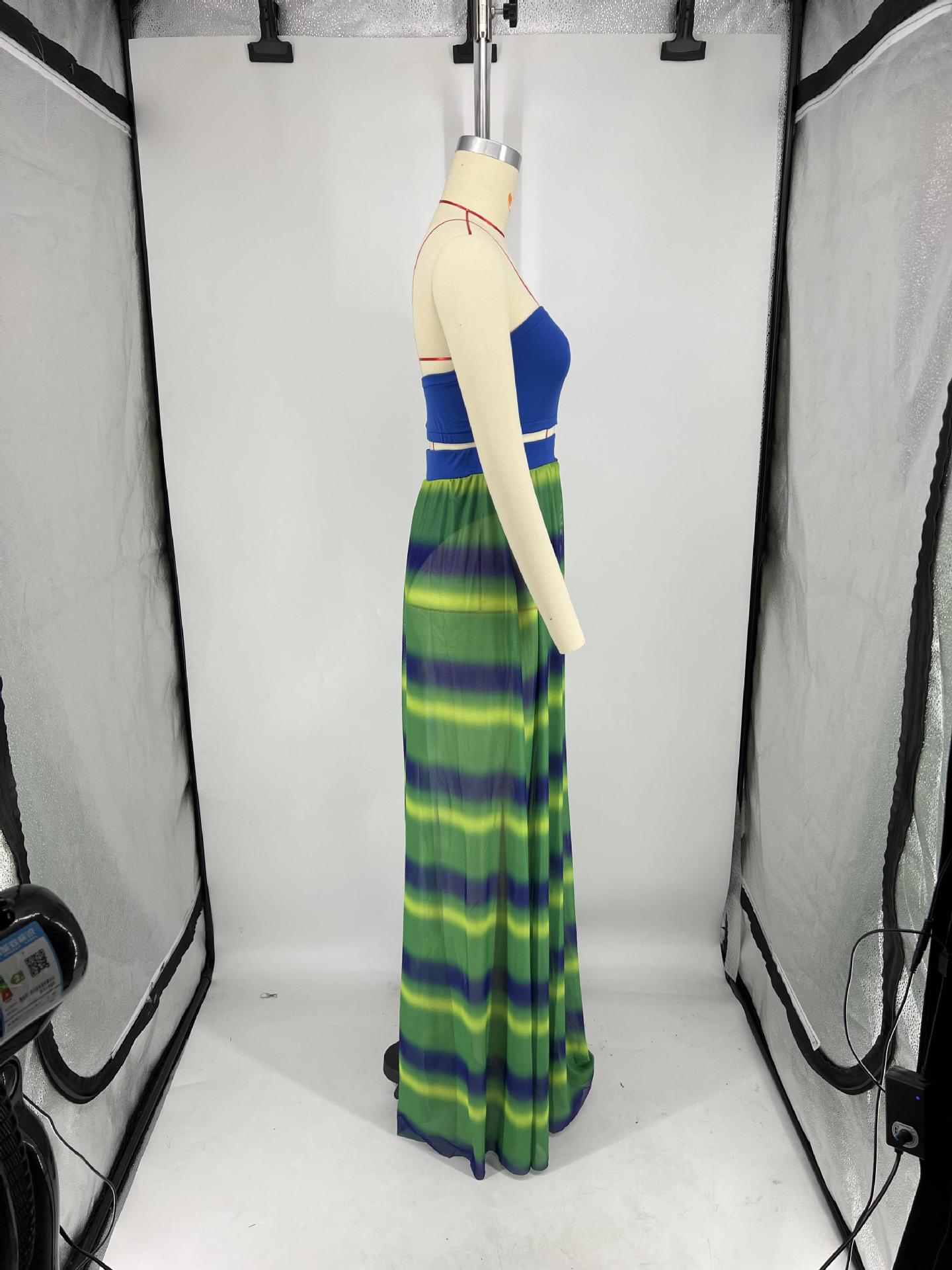 Women's mesh bandeau top + maxi skirt set 15