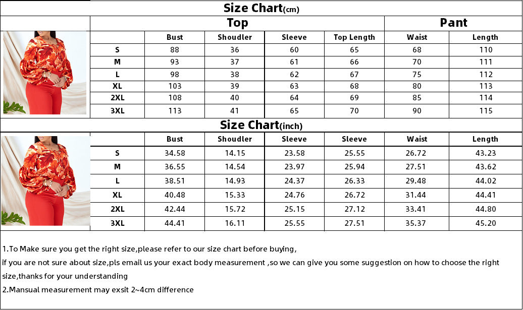 Plus Size Women's Fashion Print Lace-Up Top Wide Leg Pants Two-Piece Set 9