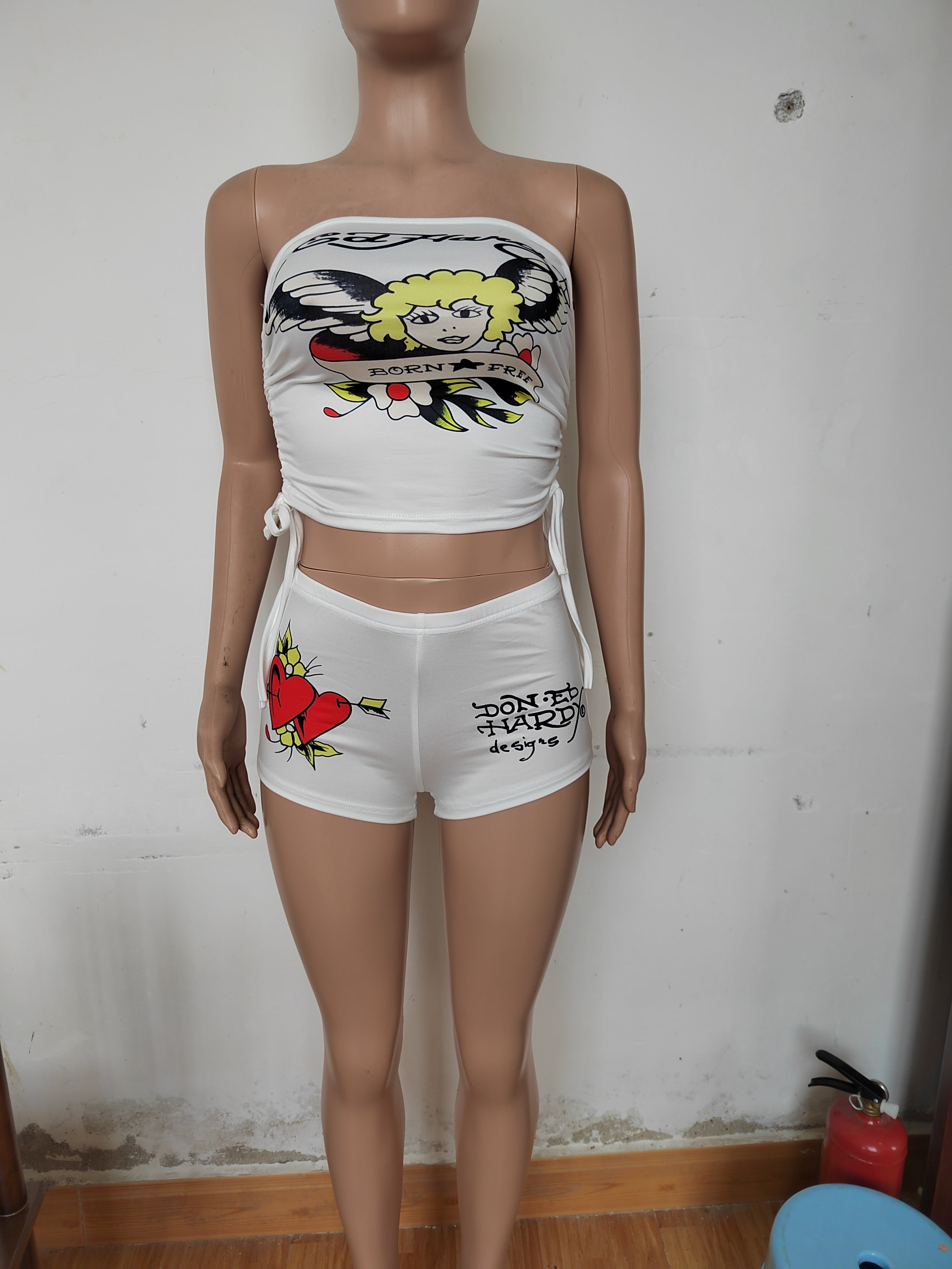 Women Print Chest wrap Top and shorts two-piece set 22