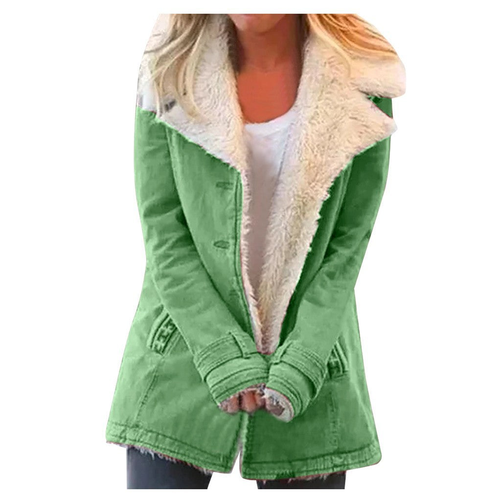 Autumn And Winter Solid Color Turndown Collar Fleece Jacket For Women 14