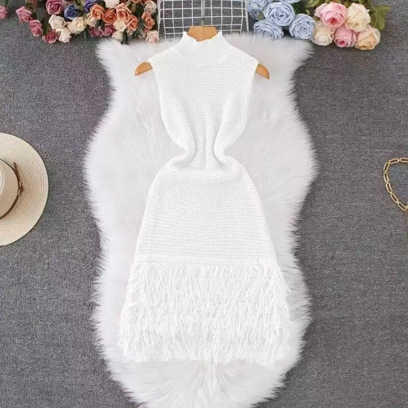 Women Summer Sexy Sleeveless Tassel Hollow Elegant Patchwork Dress 11