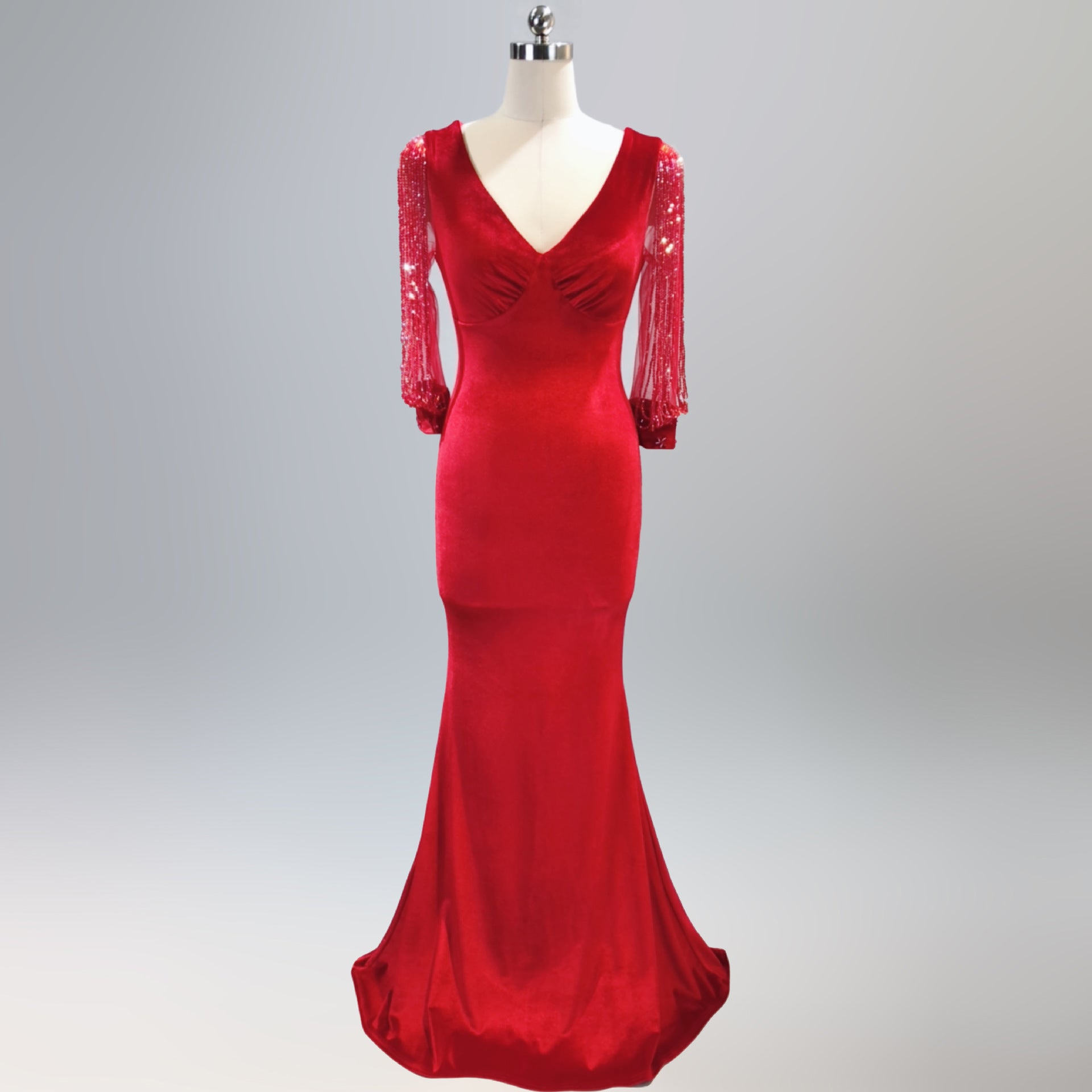 sexy velvet crystal diamond chain bride clothing winter long-sleeved mermaid long evening dress 13