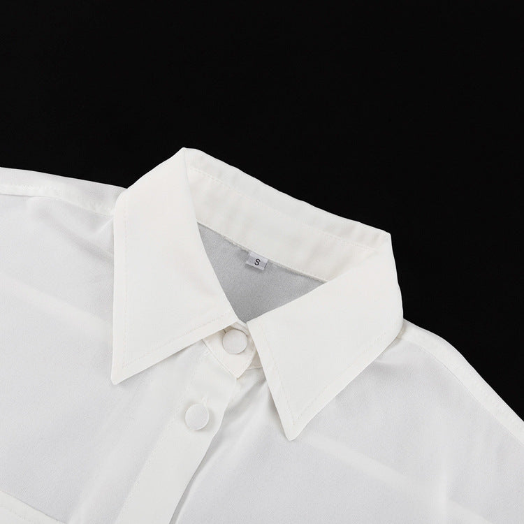 Turndown Collar Short Sleeve Shirt Fashion Ruffled Cake Skirt Two Piece Set 12