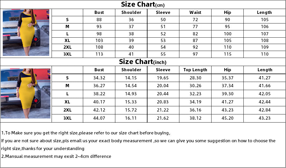 Plus Size African Women Autumn Solid Three Quarter Sleeve Color Block Dress 14