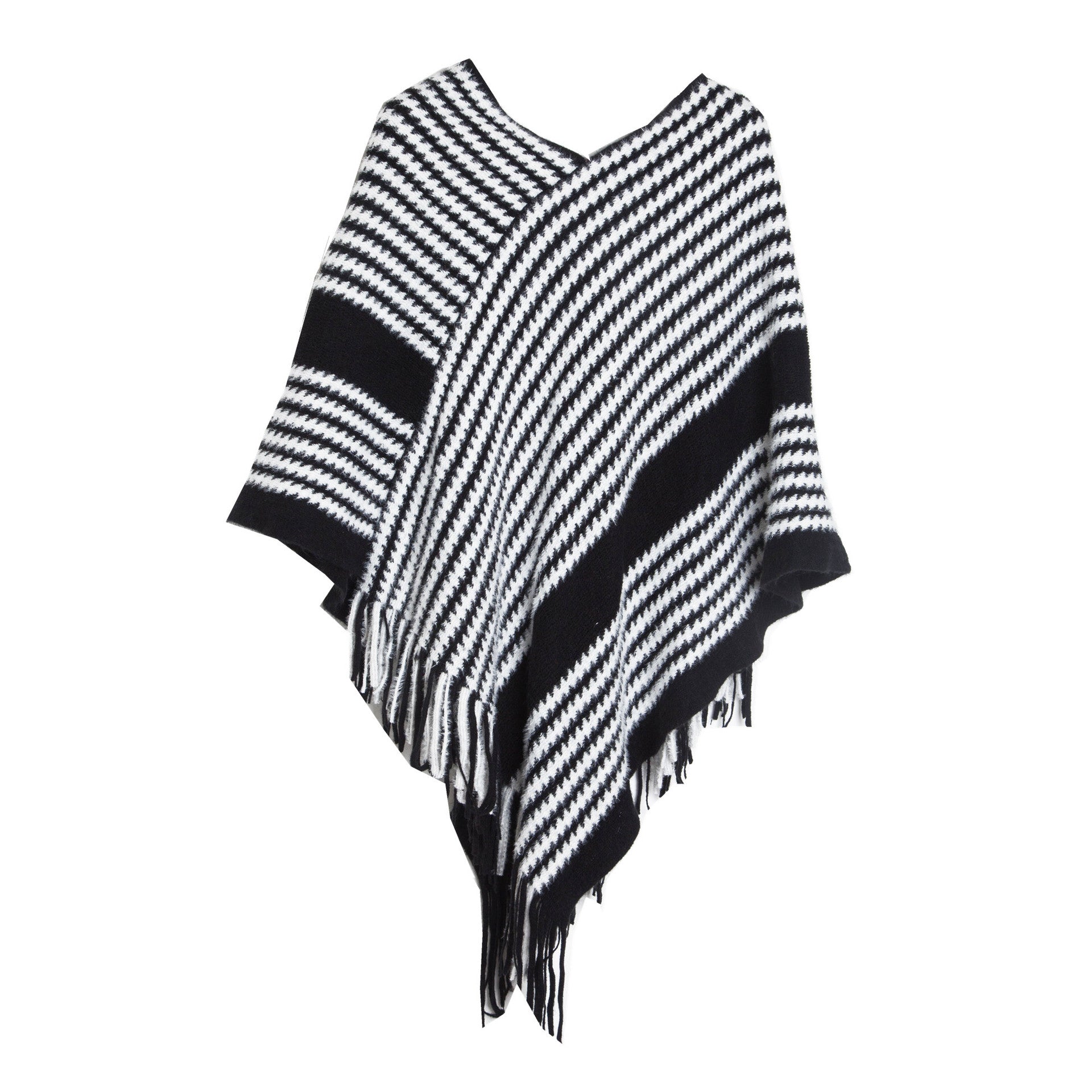 Women winter bat sleeve black striped knitting shawl sweater 19