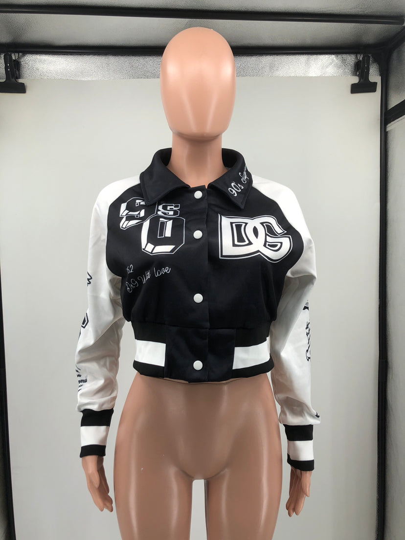 Women's Color Block Jacket Single Breasted Letter Print Baseball Track Top 13
