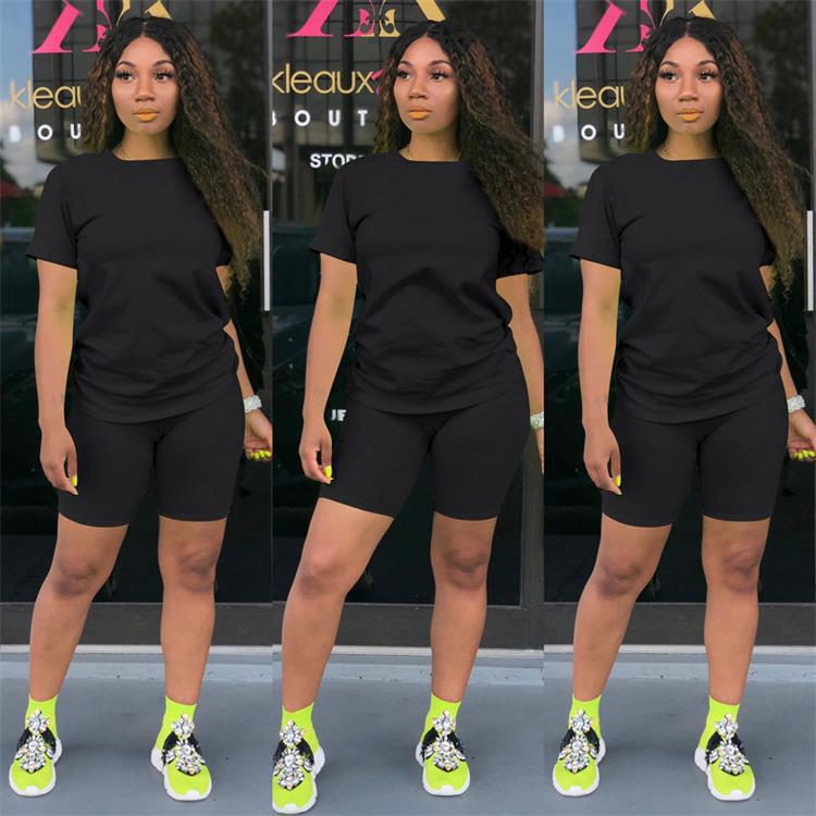 Solid color sports Casual two-piece Shorts Set 33