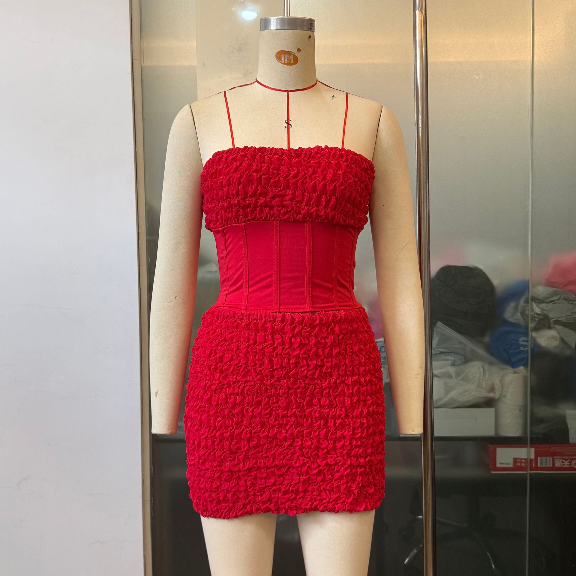 Women Summer Strapless Crop Top and Mini Skirt Two-Piece Set 12