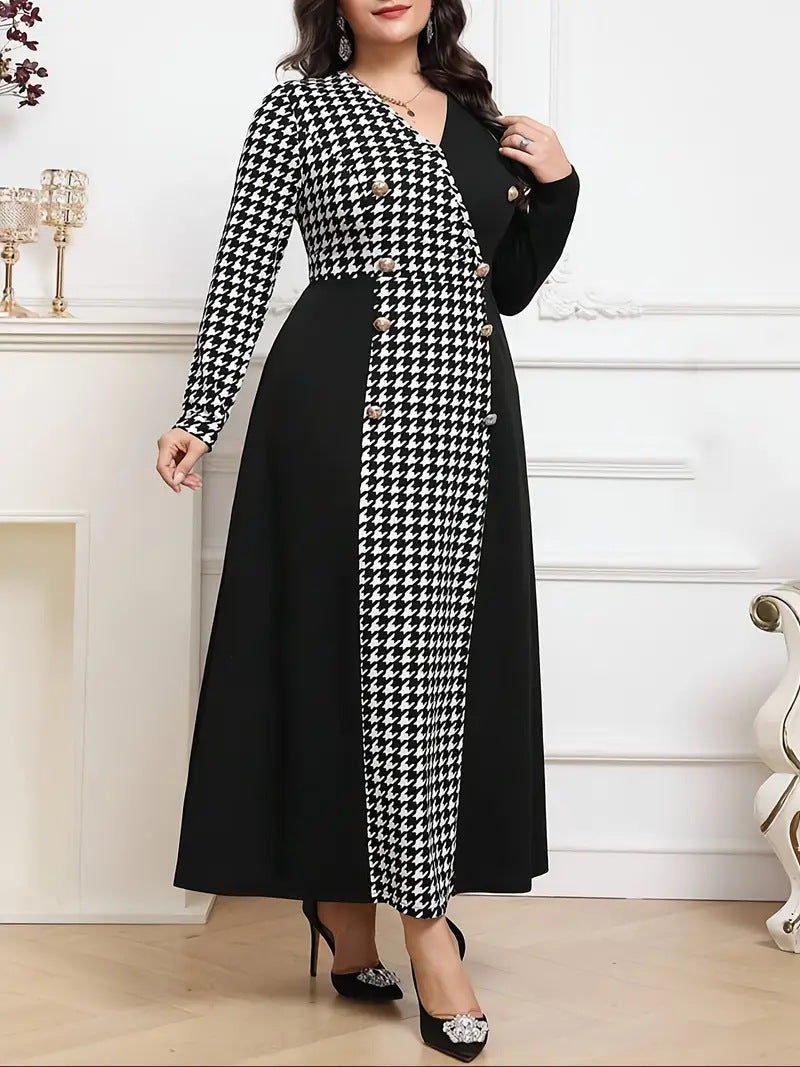 Plus Size Women contrast houndstooth dress