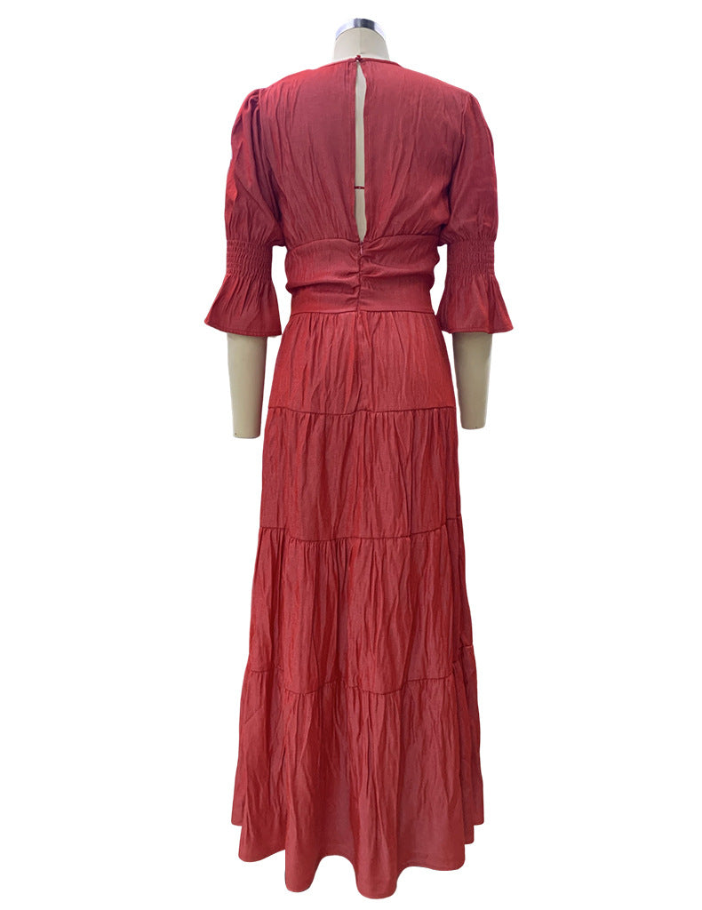 Women V Neck Long Sleeve Maxi Dress 17